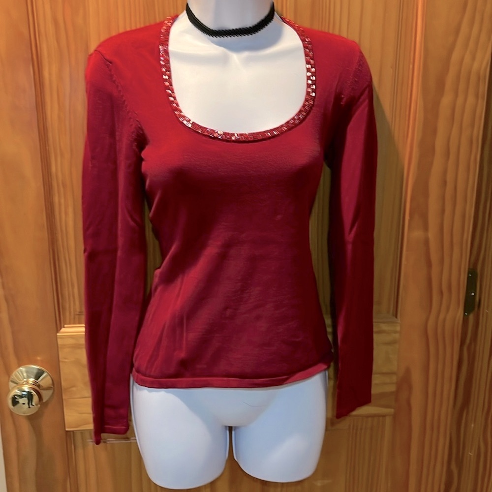INC International Concepts Sweater with Beaded Neckline - Picture 1 of 11
